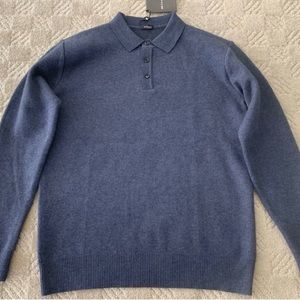 KITON MEN'S POLO SWEATER CASHMERE & SILK GRAYISH BLUE NWT EU SIZE L